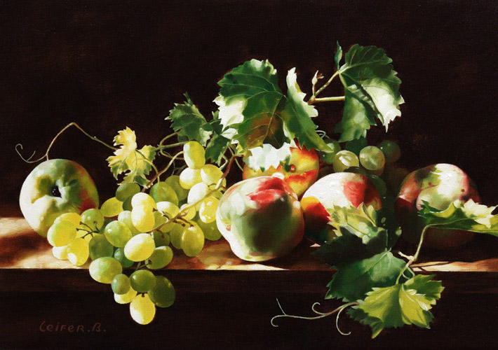 Boris Leifer - Still Life with Peaches and Grapes in Sunlight